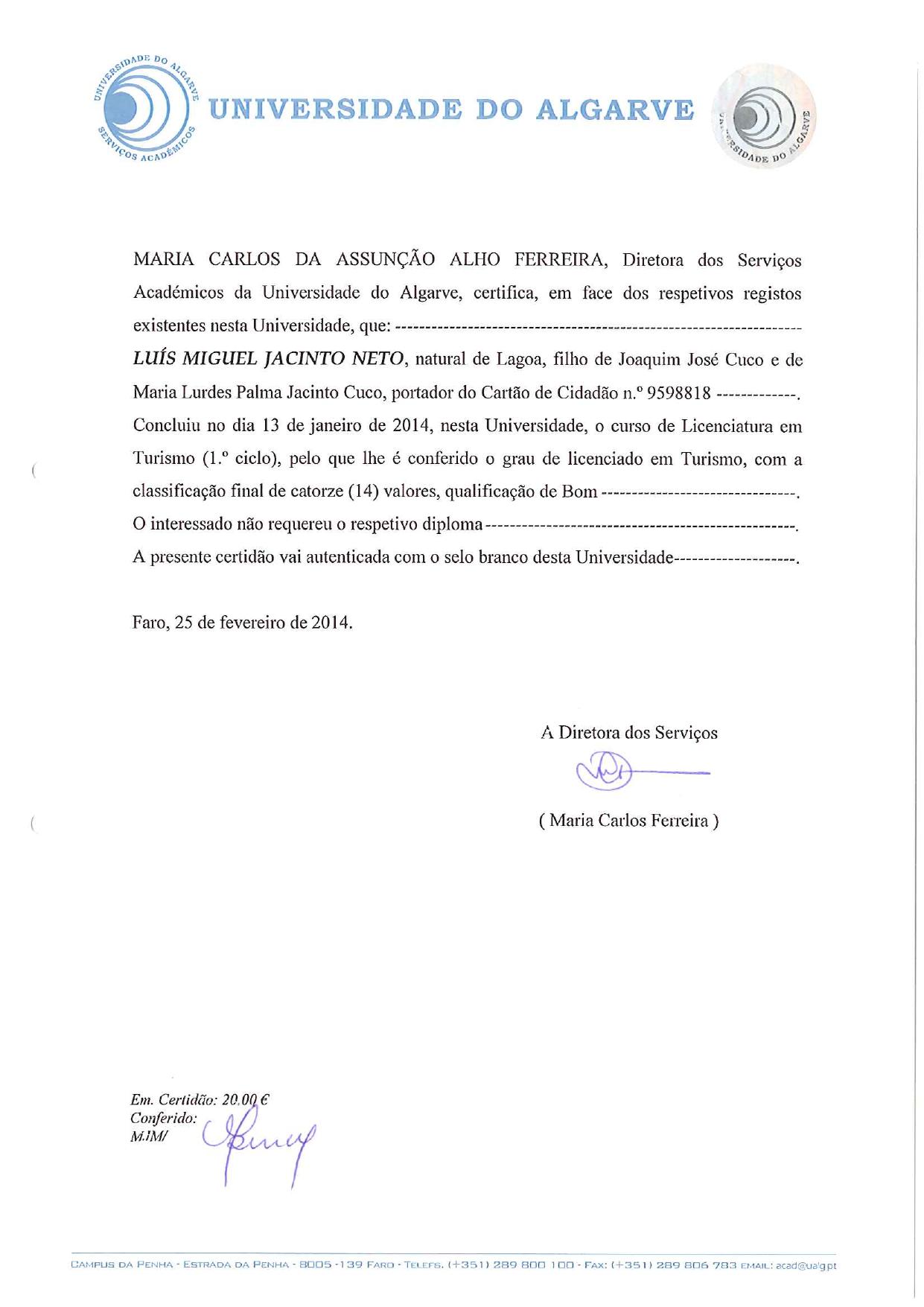 Diploma Universidade do Algarve